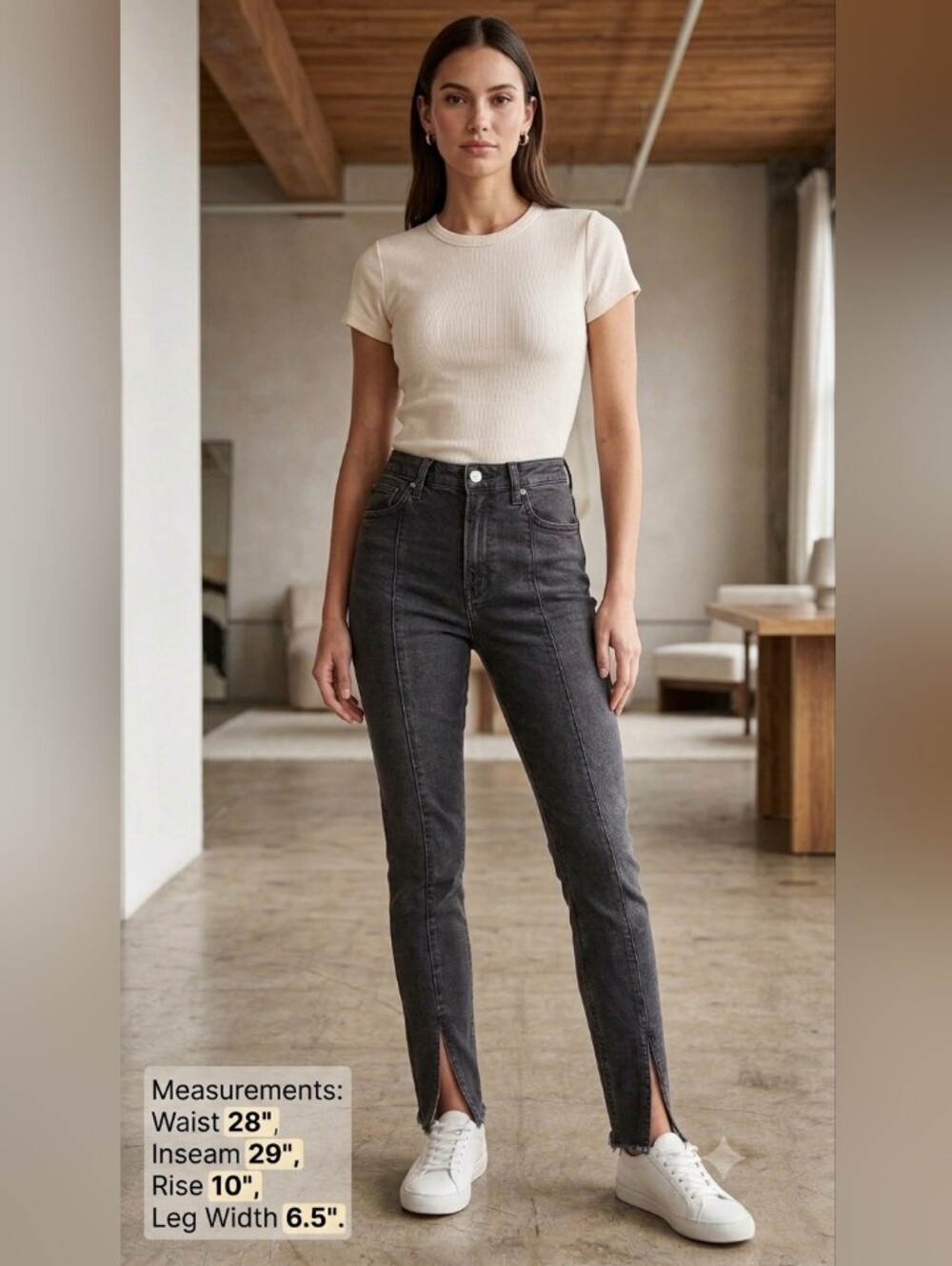 Abercrombie Fitch Curve Love, The Skinny High Rise Slit, Washed Black Size 27/4R